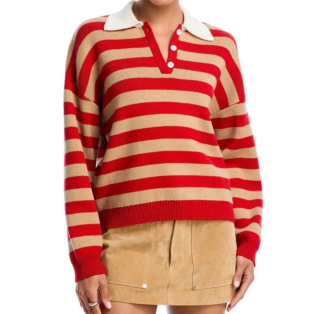 Wayf Striped Red and Tan Women's Sweater